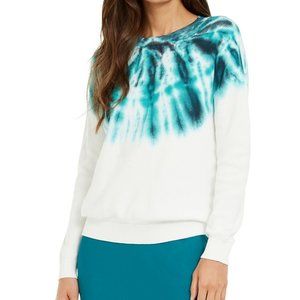 NWT INC Women's XS Sweater Top White Green Cotton Tie-dye Long Sleeve NEW
